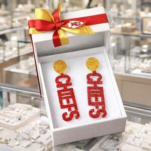 Kansas City Chiefs Glitter‎ Acrylic Dangle Earrings Red Gold Game Day Jewelry